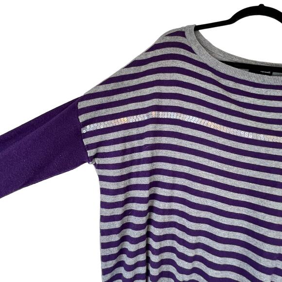 A.N.A. Purple Lightweight Striped Purple Gray Sequins Sweater Large - Picture 8 of 14